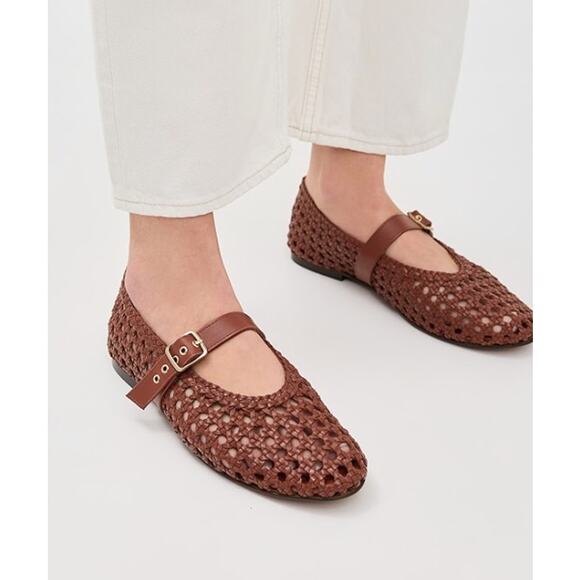 Madewell Shoes - Madewell Remy Open Weave Mary Jane Flats 7.5 Brown NWT Leather NU875 Grommet